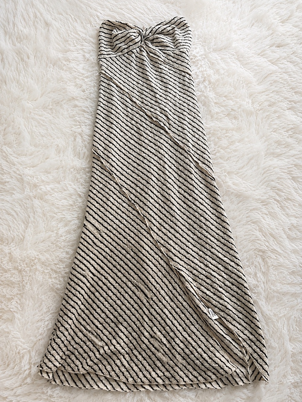 Altar'd State Black and Cream Striped Twist-Front Maxi